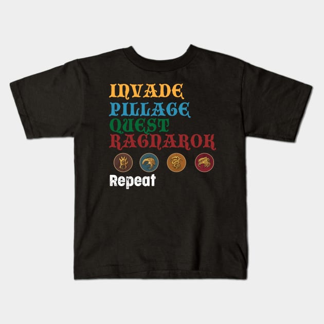 Blood Rage Invade, Pillage, Quest, Raganork, Repeat Board Game Graphic - Tabletop Gaming Kids T-Shirt by MeepleDesign